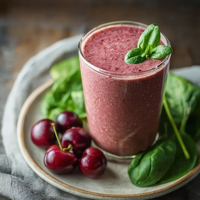 Cherry Spinach Smoothie in a glass with fresh ingredients