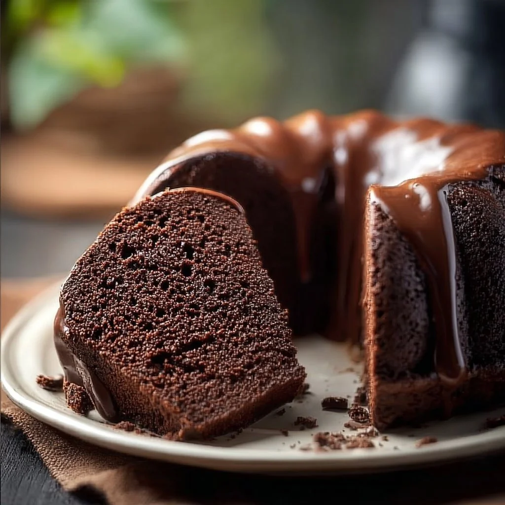 Delicious chocolate pound cake served on a rustic wooden table