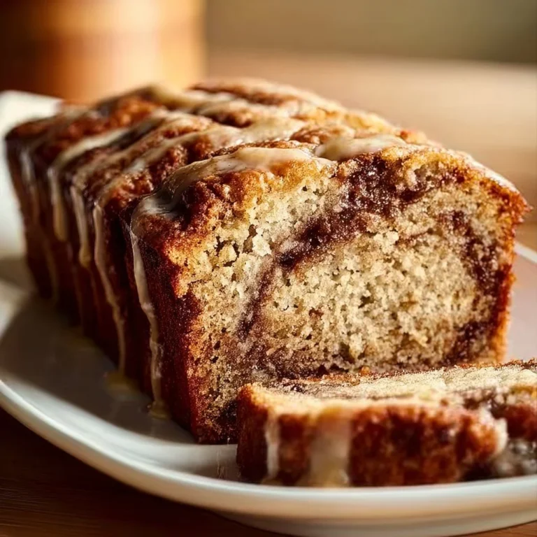 Freshly baked Cinnamon Swirl Banana Bread with a golden crust and swirls of cinnamon.