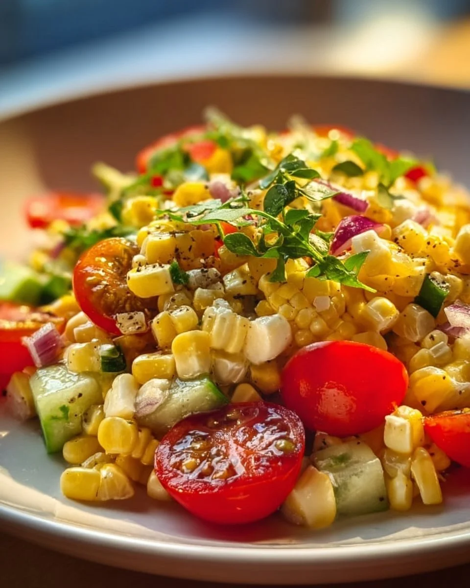 Colorful and fresh corn salad with vegetables in a bowl