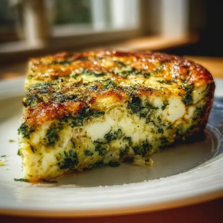 Cottage Cheese & Spinach Crustless Quiche on a plate ready to serve