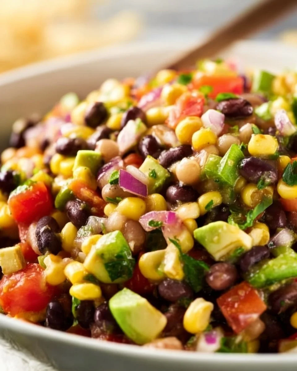 Delicious bowl of Cowboy Caviar with fresh vegetables and black beans