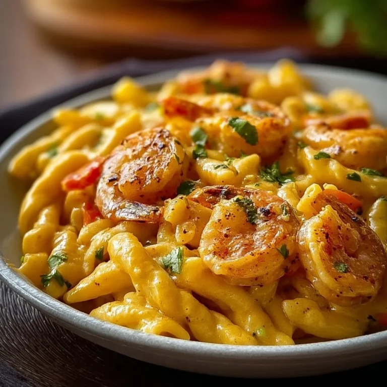 Creamy Jamaican Shrimp Rasta Pasta with vibrant vegetables and shrimp