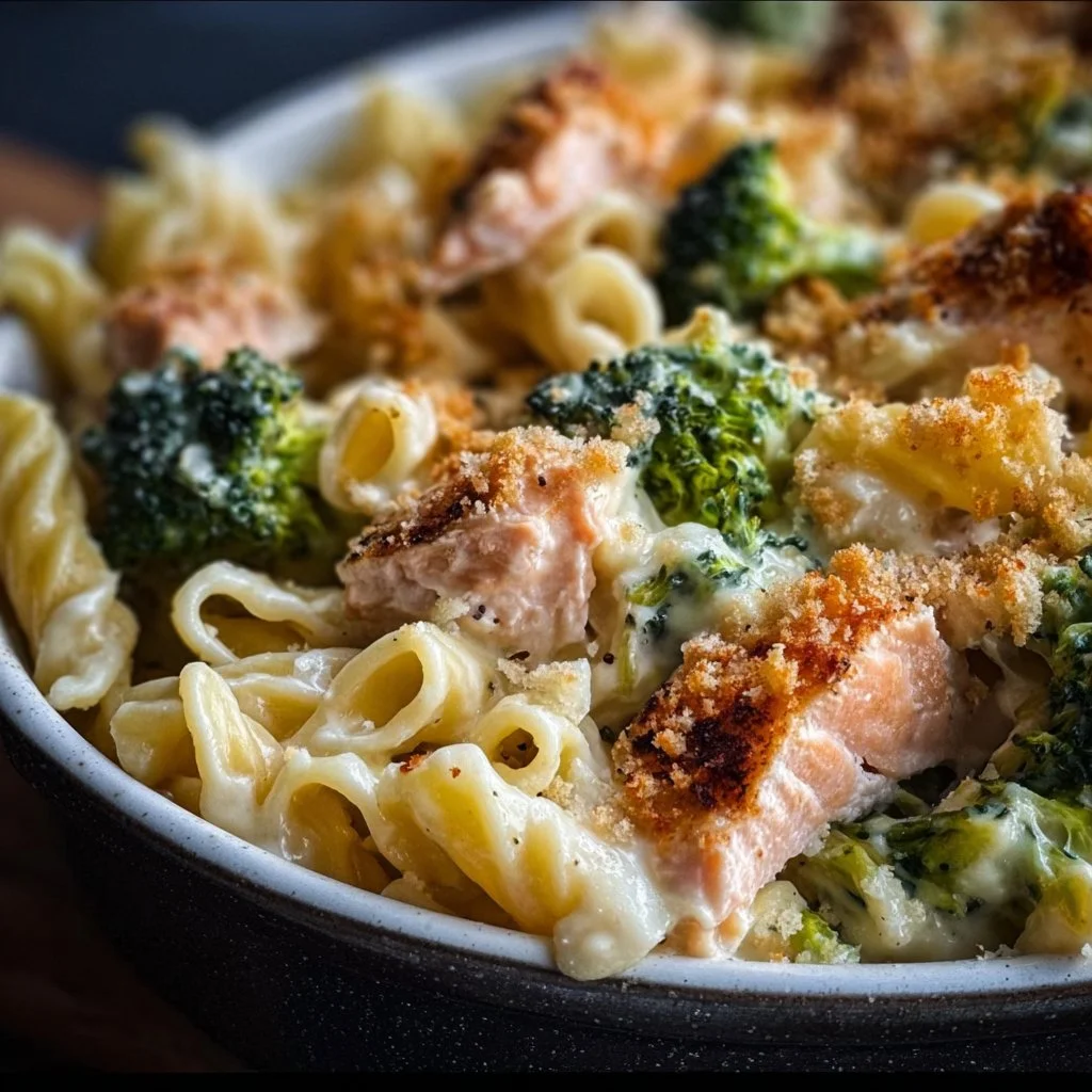 Creamy Salmon and Broccoli Pasta Bake