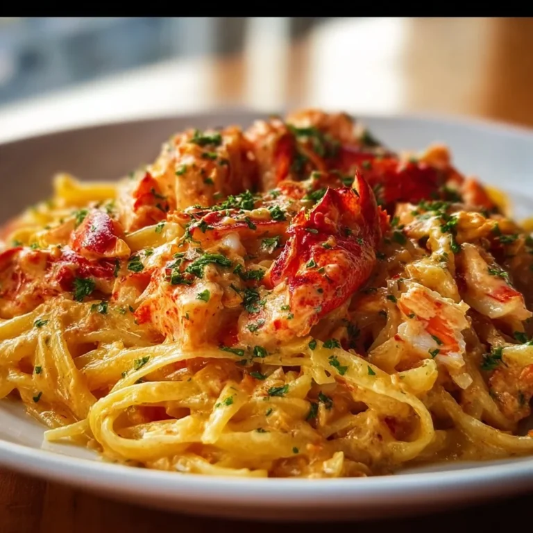 Creamy Spicy Lobster Pasta garnished with herbs and chili flakes