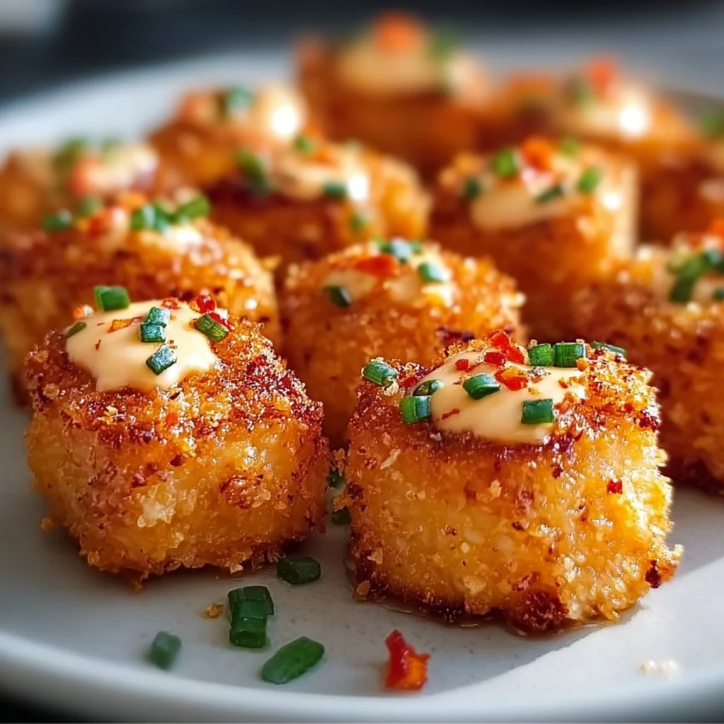 Crispy Bang Bang Salmon Bites served on a plate with a spicy sauce