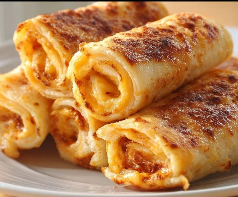 Delicious crispy cheesy roll ups snack on a plate
