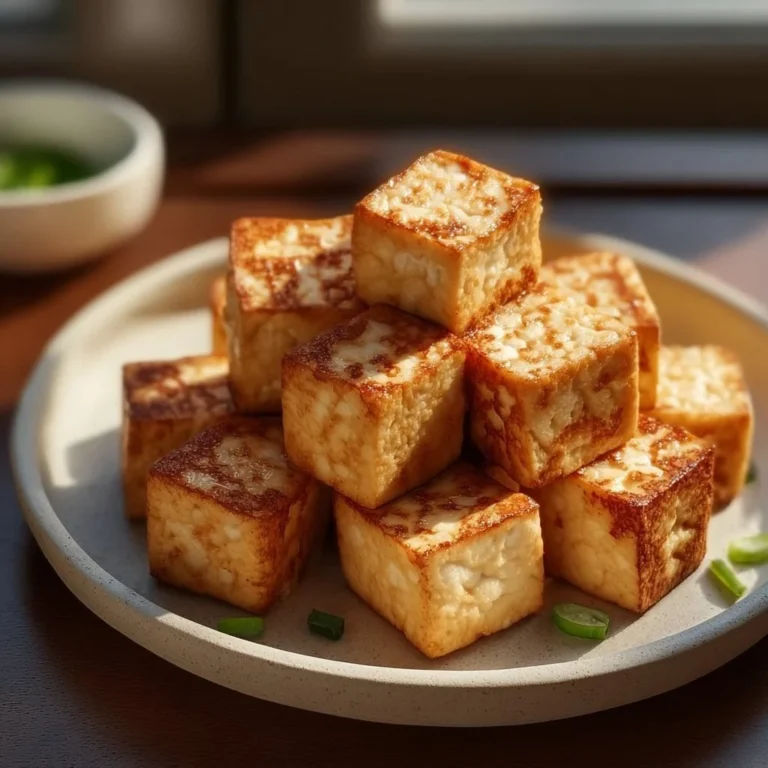 Crispy air fryer tofu served with vegetables and dipping sauce