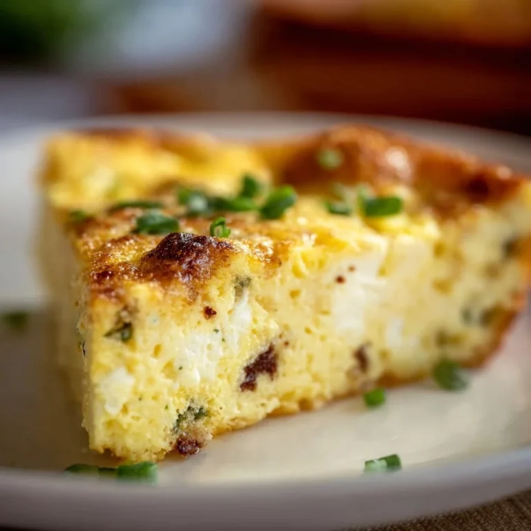 Delicious crustless ricotta quiche served on a plate with fresh herbs