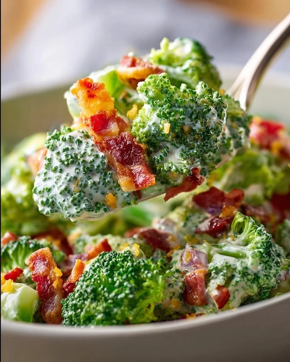 Delicious broccoli ranch salad with fresh ingredients and creamy dressing