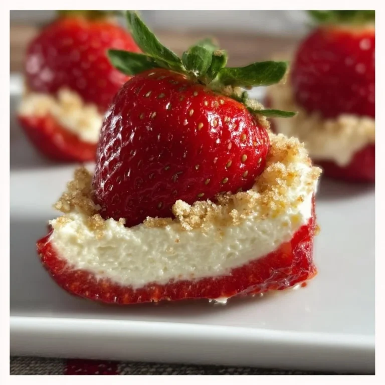 Deviled strawberries filled with cheesecake filling on a plate
