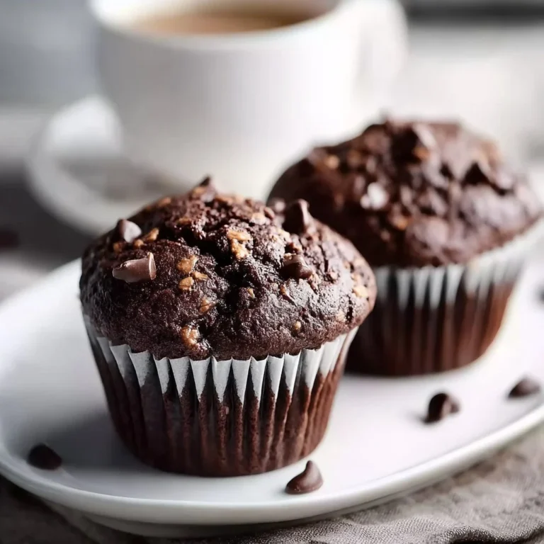 Delicious double chocolate espresso muffins with a rich chocolate topping