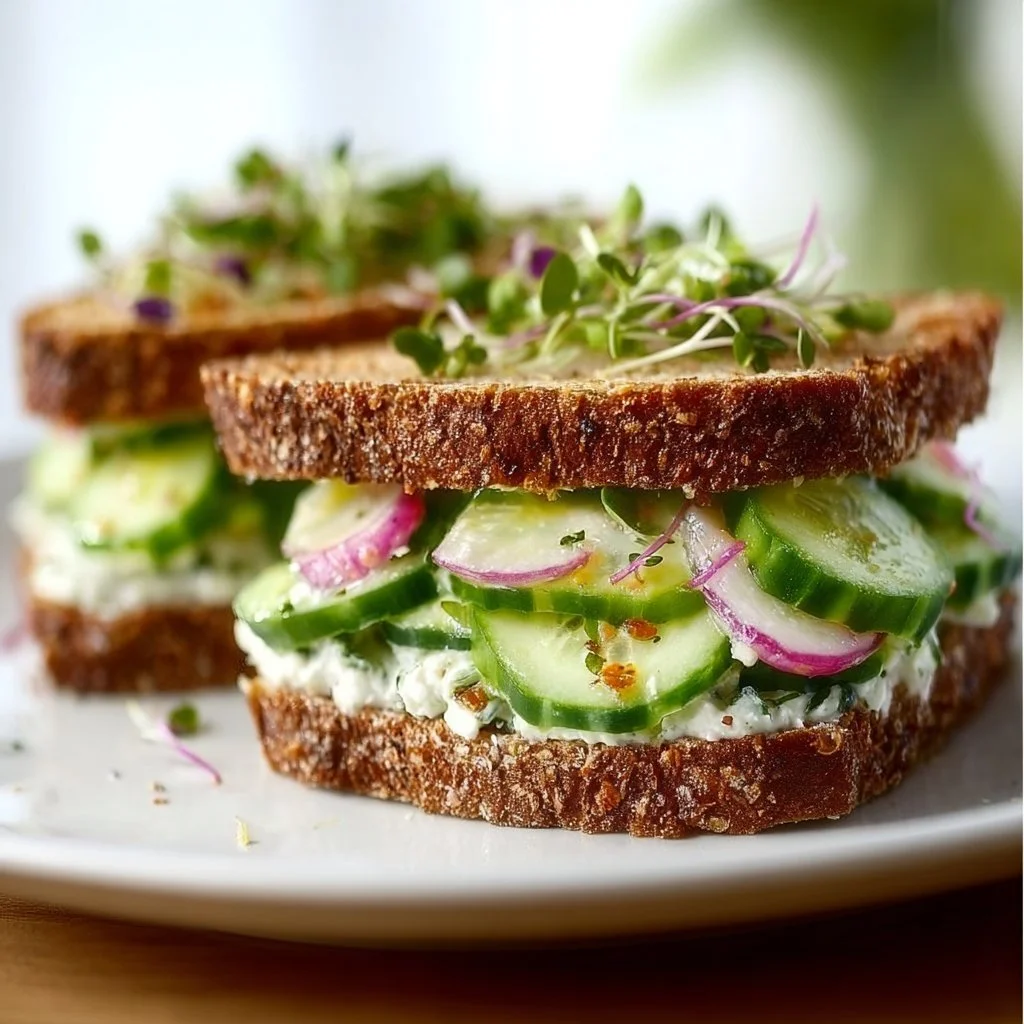 Easy cucumber salad sandwiches with fresh ingredients on a plate