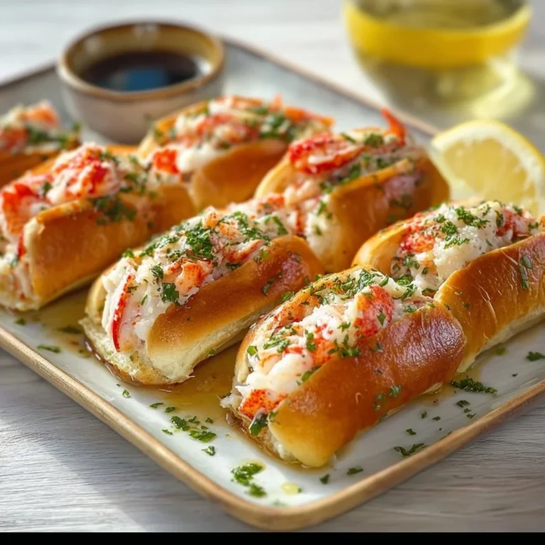 Garlic butter king crab rolls served on a plate with lemon wedges