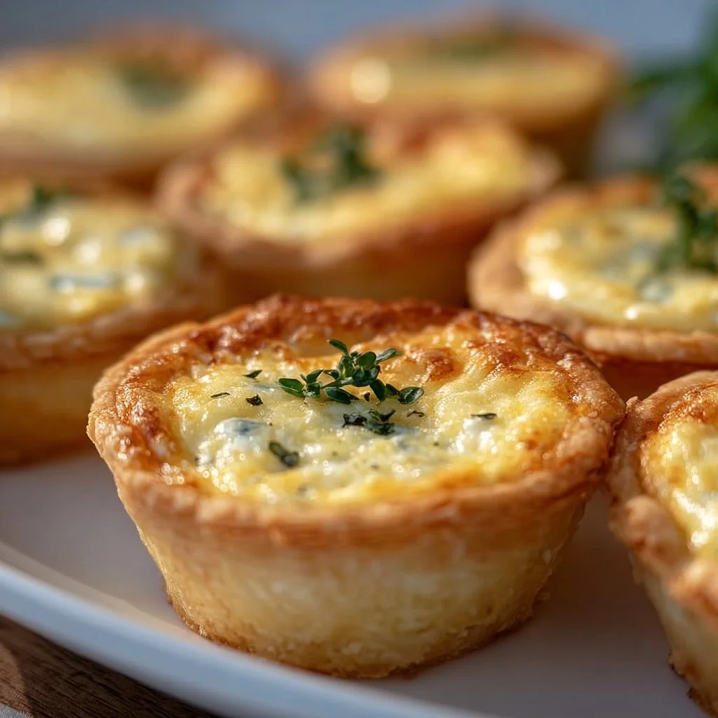 Fluffy mini cheese quiches fresh out of the oven, perfect party appetizer.