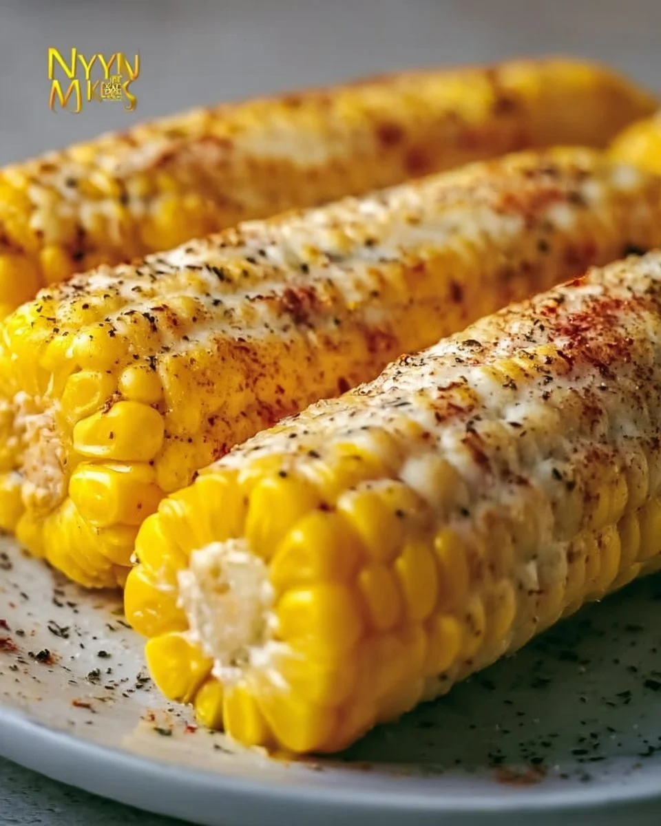 Delicious Garlic Parmesan Corn on the Cob served with fresh herbs
