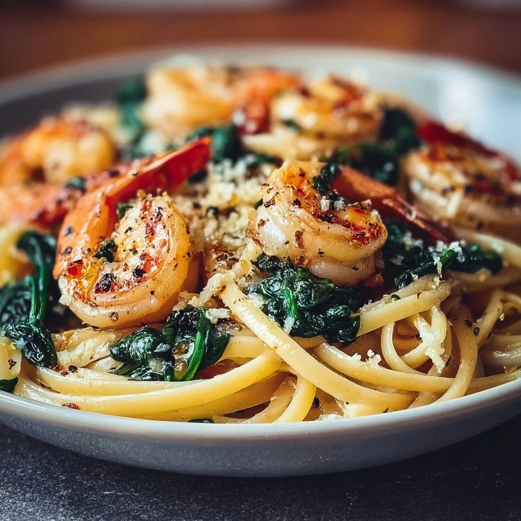 Garlic Shrimp and Spinach Linguine