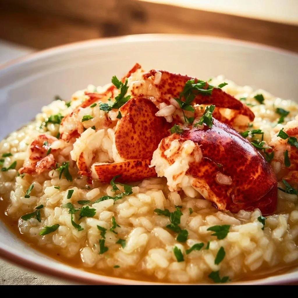Gordon Ramsay's delicious lobster risotto garnished with herbs