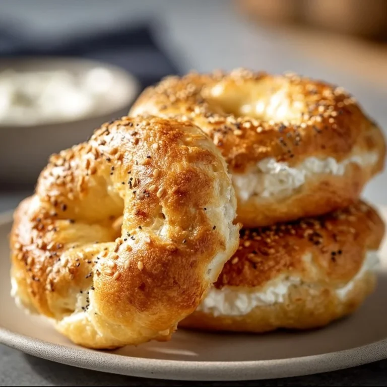 Freshly baked Greek Yogurt Bagels on a wooden board