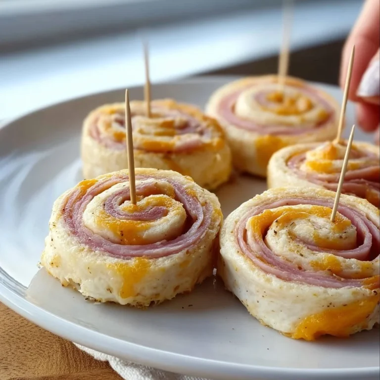 Delicious ham and cheese pinwheels sliced and served on a plate