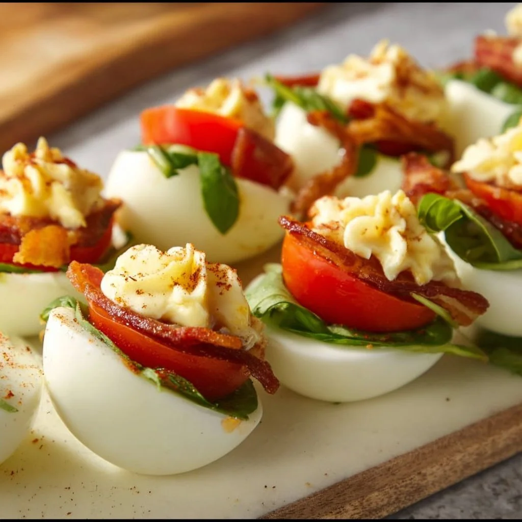 Delicious Hard Boiled Egg BLT Bites served on a platter