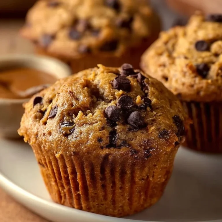 Healthy homemade peanut butter banana muffins on a wooden table