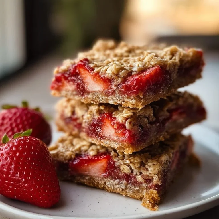 Healthy homemade strawberry oatmeal bars on a white plate