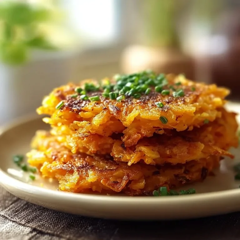 Healthy sweet potato hash browns served on a plate with fresh herbs and spices.