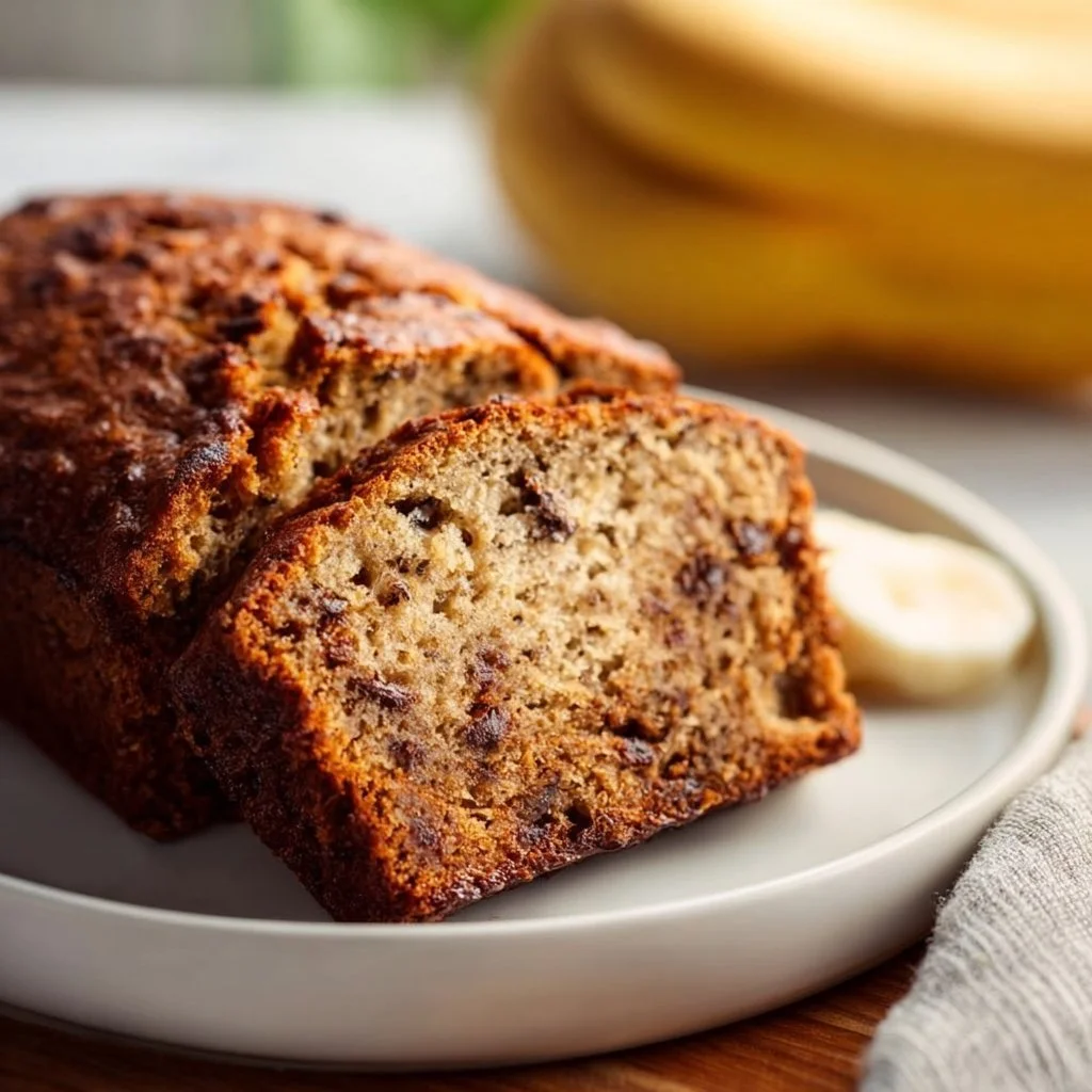 Delicious high protein banana bread slice with nuts and seeds