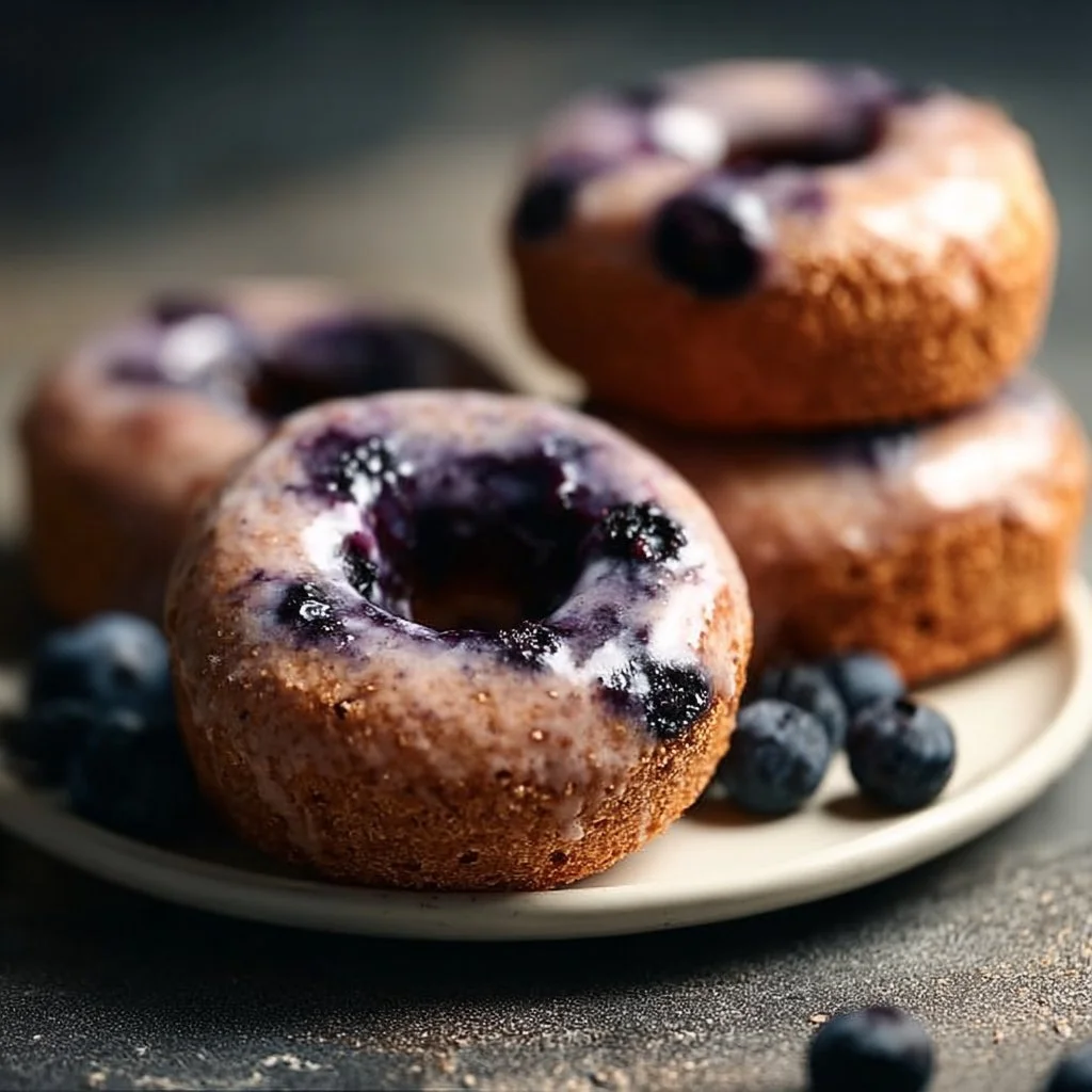 High protein blueberry cake donuts ready for a healthy snack.