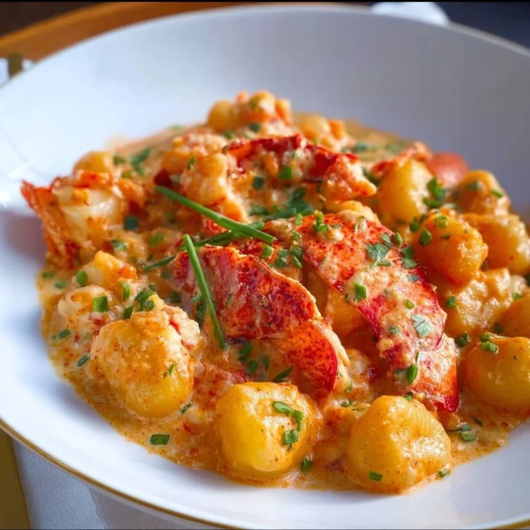 Delicious lobster gnocchi served with a rich tomato cream sauce