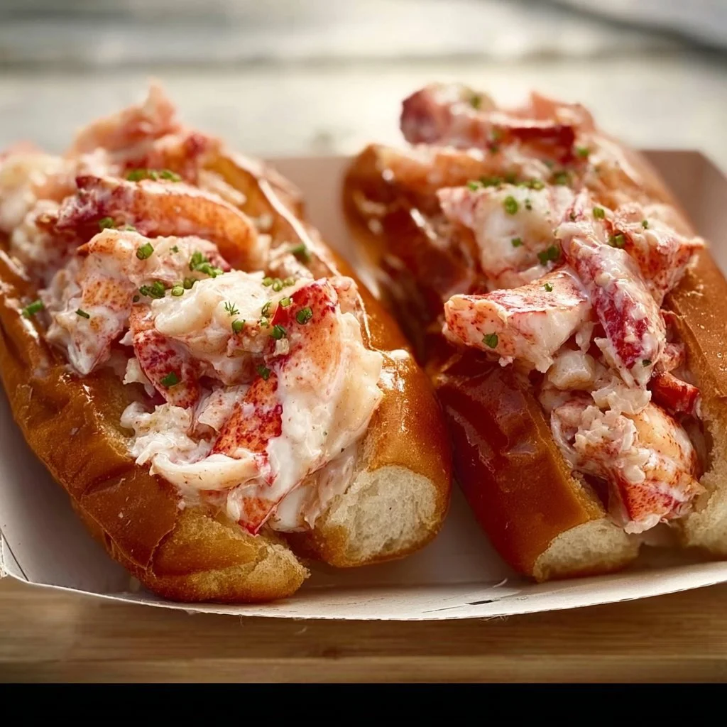 Delicious lobster rolls filled with fresh lobster meat on a bun