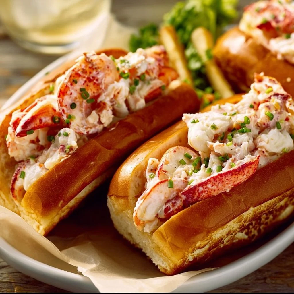 Delicious homemade lobster rolls served with fresh ingredients and garnishes.