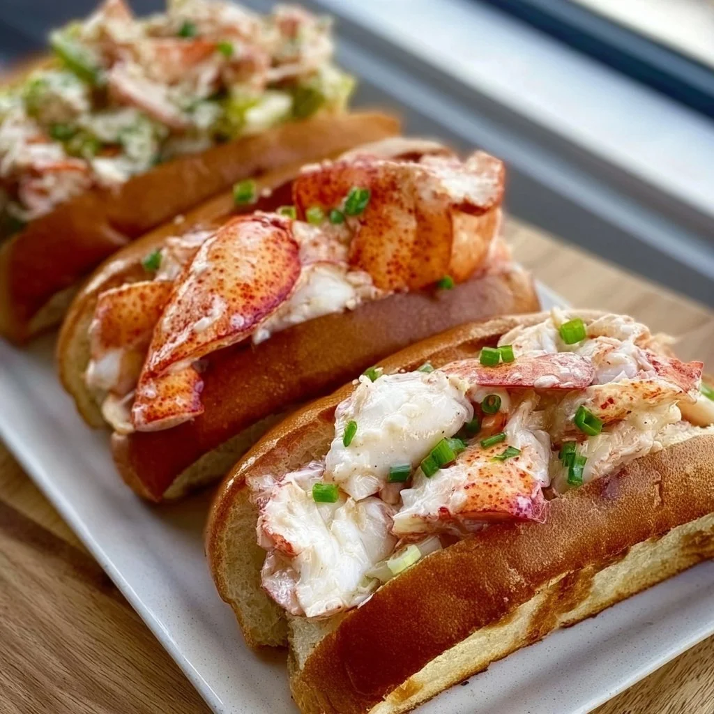 Two styles of savory lobster rolls on a plate