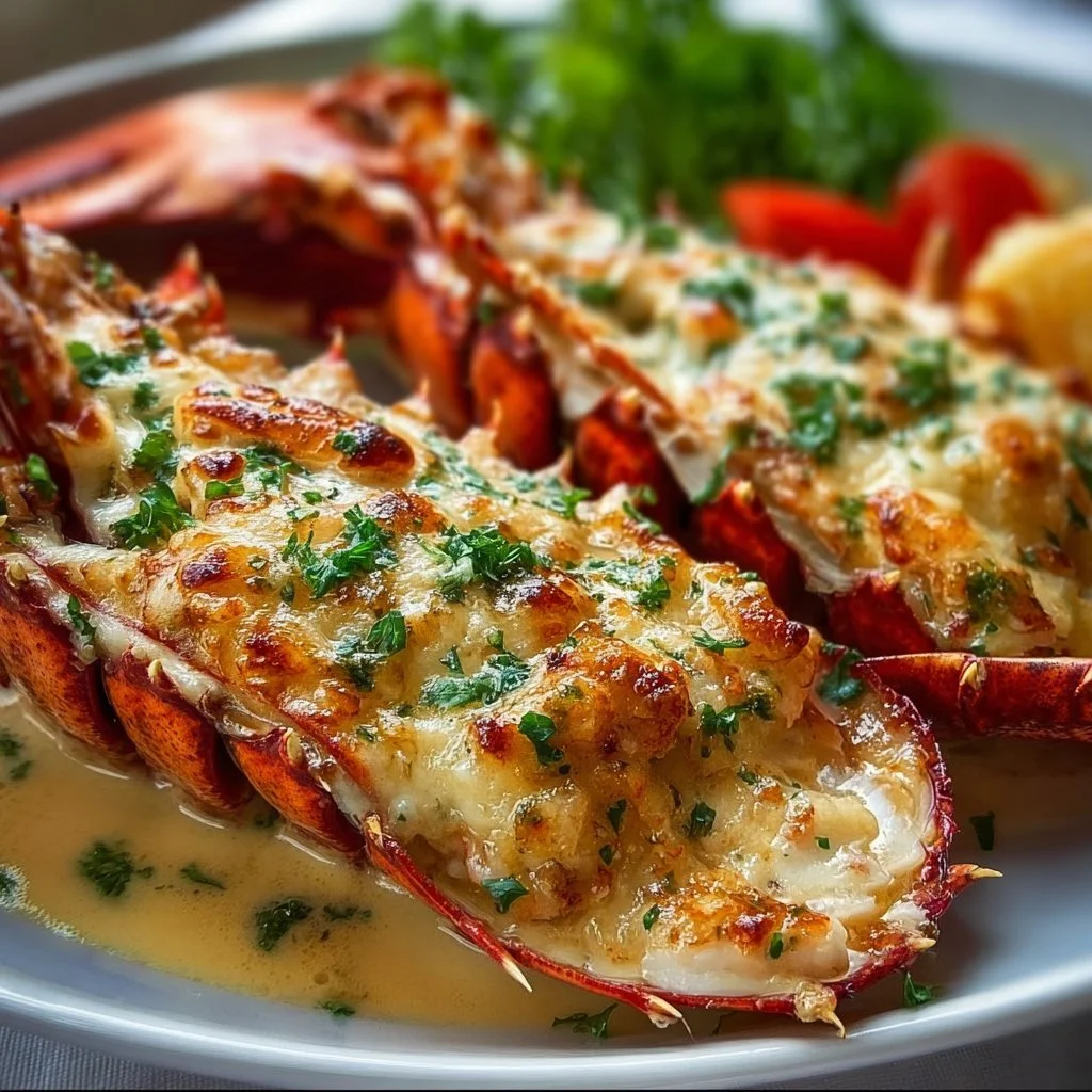 Delicious Lobster Thermidor served in a creamy sauce with cheese topping