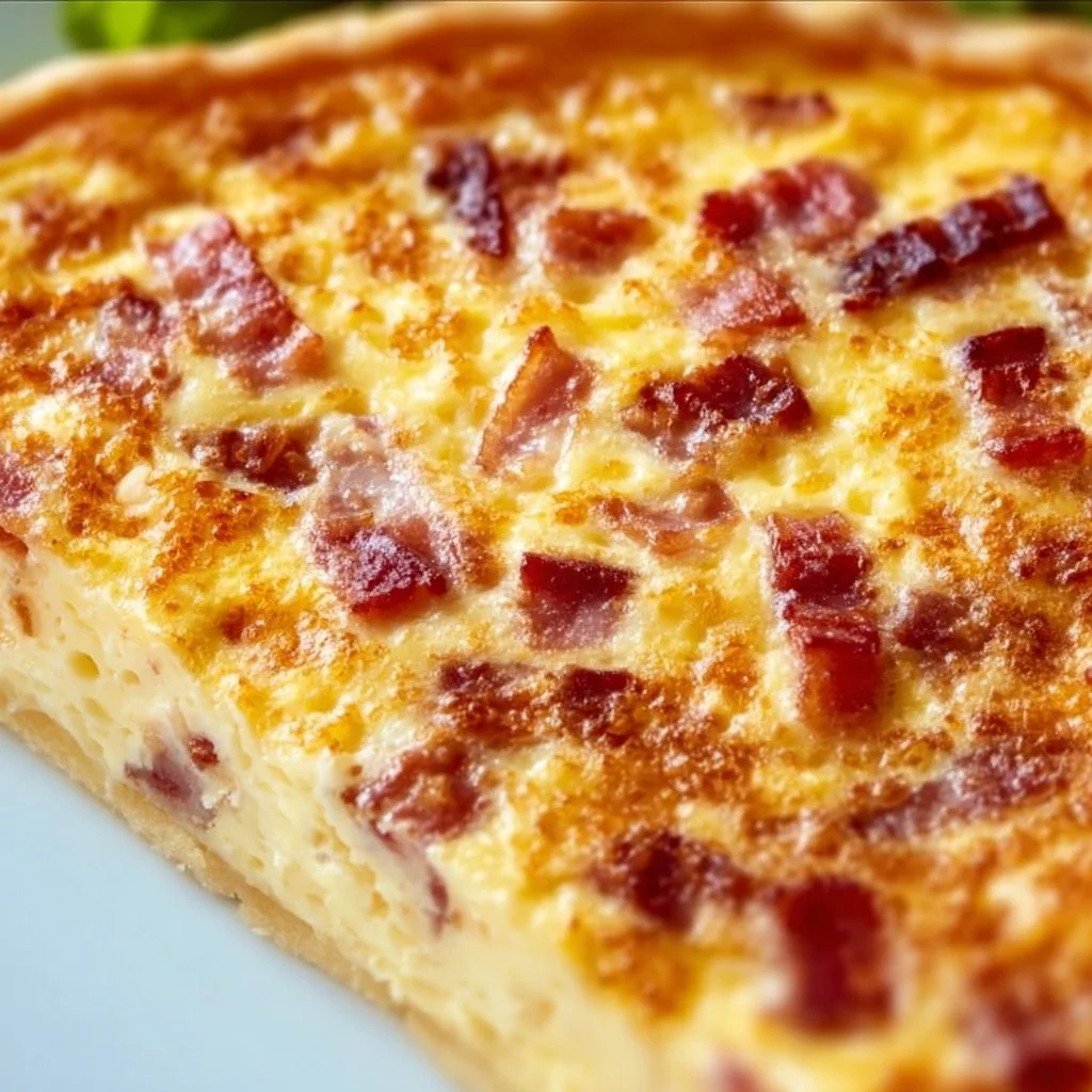 Delicious homemade Lorraine Quiche with bacon and cheese