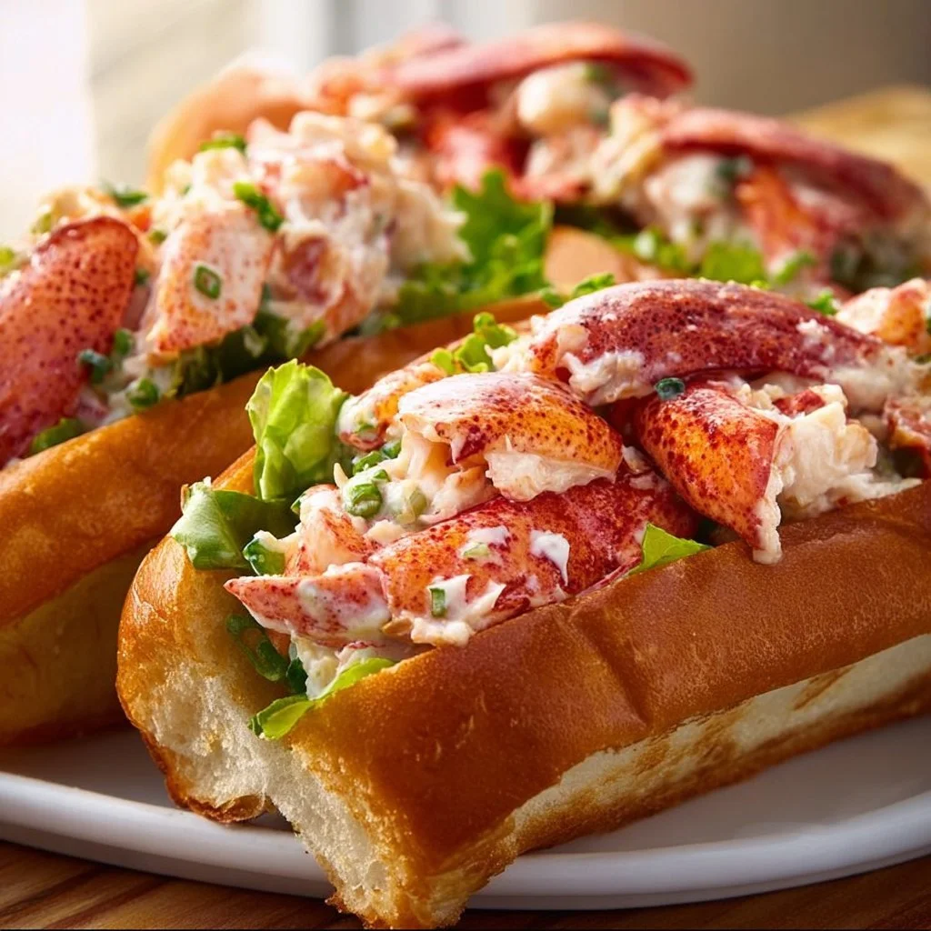 Maine-style lobster rolls with fresh lobster in a buttery bun