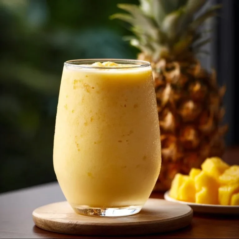 Mango Pineapple Smoothie served in a glass with fresh fruit