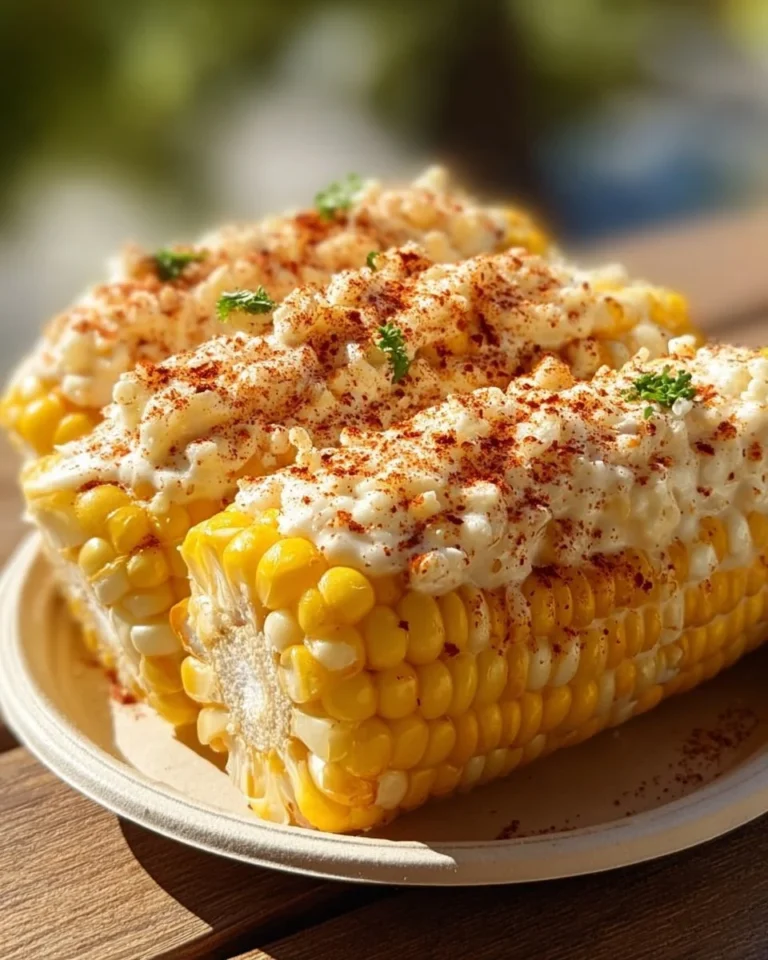 Delicious Mexican Street Corn topped with cheese and spices on a grill.