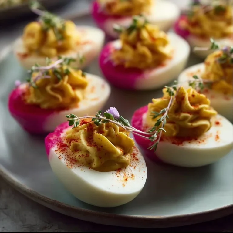 Plate of Mimosa Eggs garnished with herbs, perfect for brunch.
