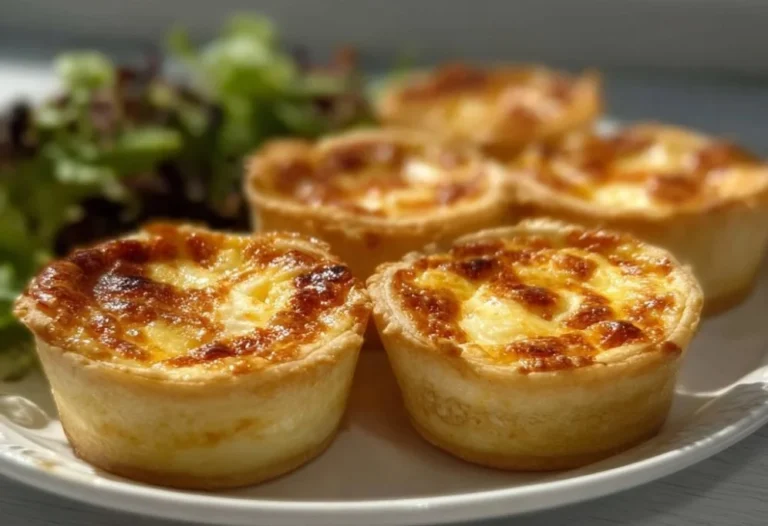 Delicious mini cheese quiche served on a plate, perfect for brunch or snacks.