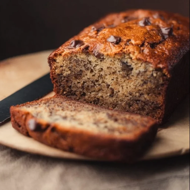Deliciously moist banana bread loaf baked to perfection.