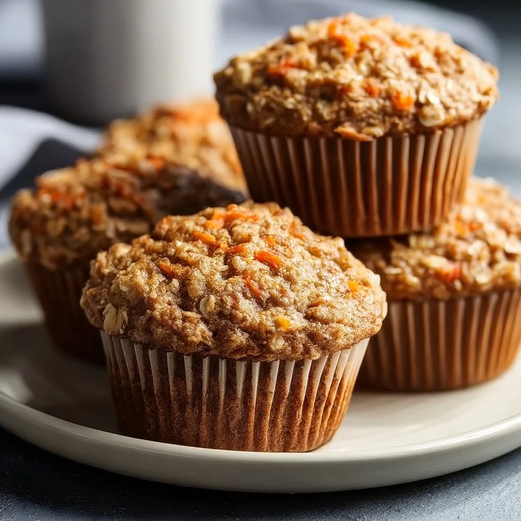 Healthy oatmeal carrot muffins in a baking dish
