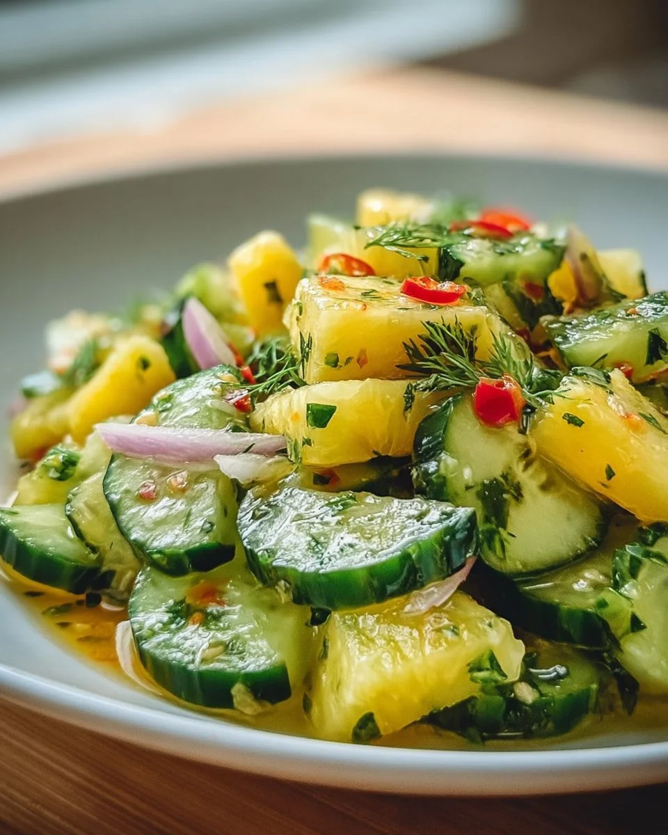 Delicious Pineapple Cucumber Salad made with fresh ingredients.