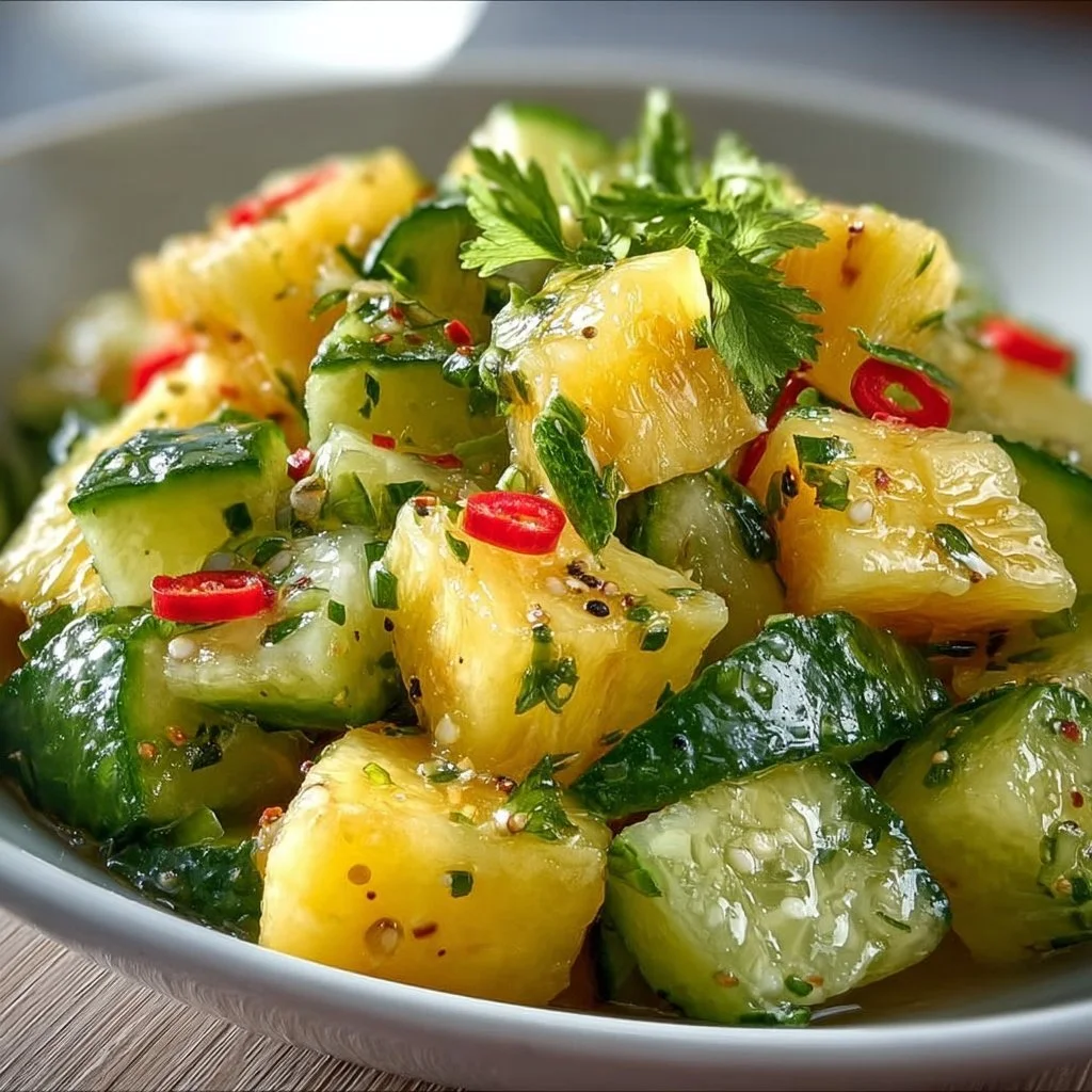 Delicious Pineapple Cucumber Salad served in a bowl with fresh ingredients