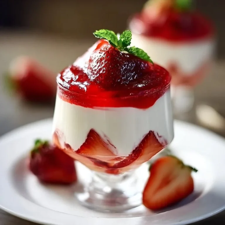 Layered Pretty Jell-O Strawberry Parfait with fresh strawberries and cream