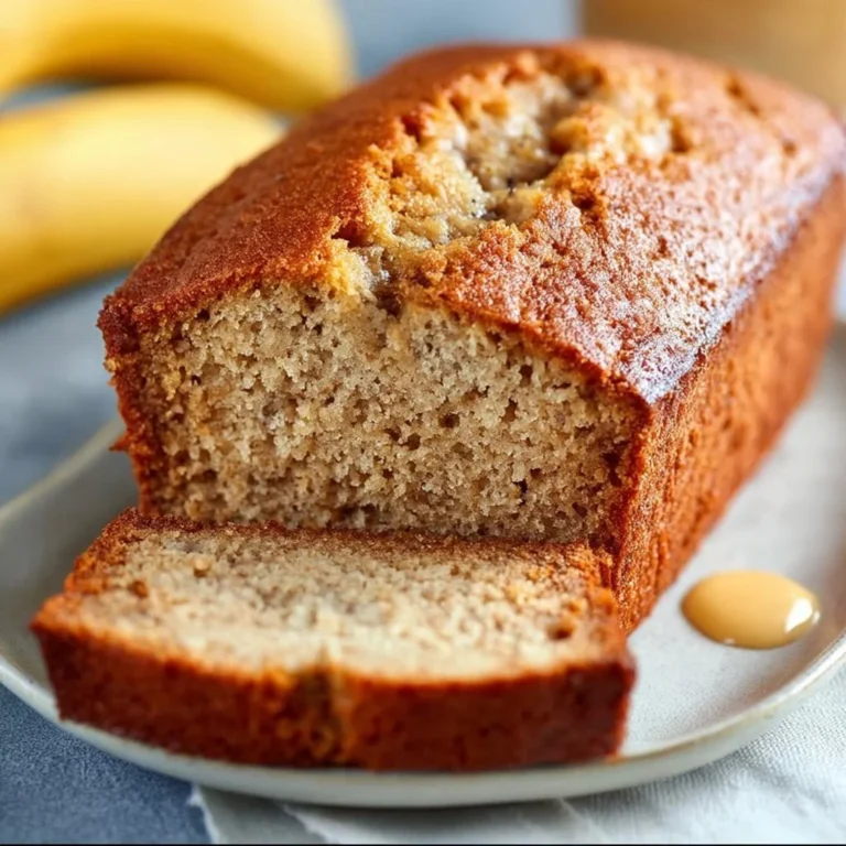 Quick Low Calorie Banana Bread freshly baked and served on a wooden table.