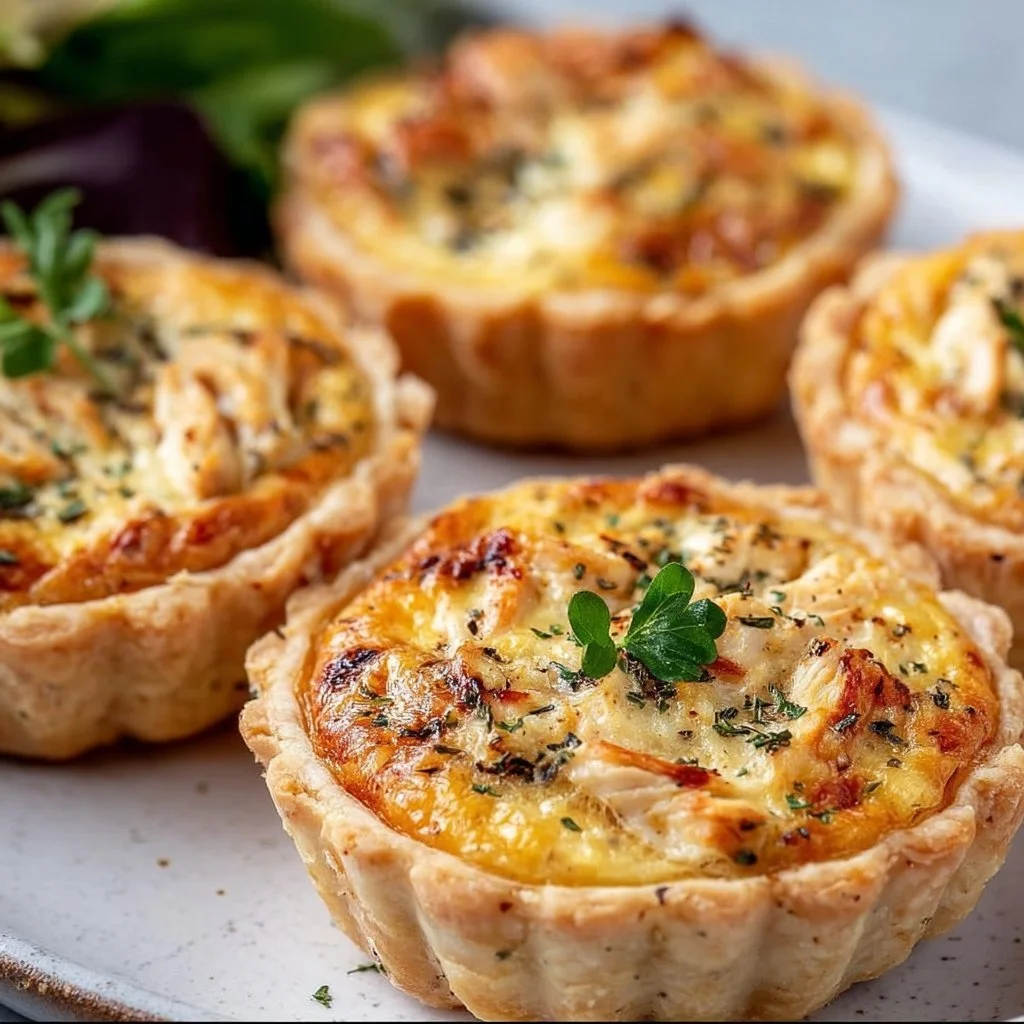 Delicious mini chicken quiches baked in muffin tins, ideal for appetizers