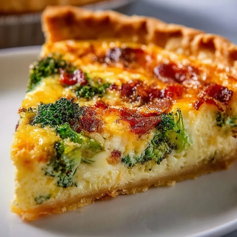 Savory bacon broccoli cheddar quiche fresh out of the oven
