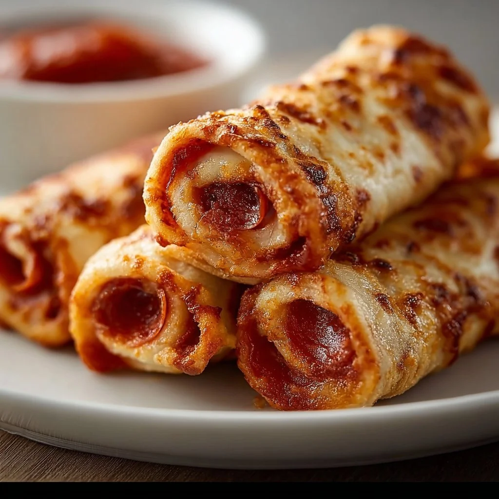 Savory cheesy pepperoni pizza roll ups ready to serve